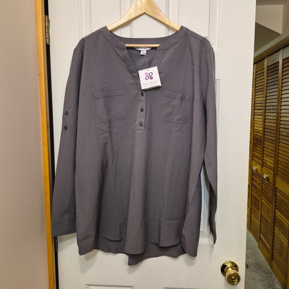 Lilac Bloom Gray Henley Tunic Blouse Roll Tab Sleeve Plus‎ Size 2XL NWT LB1001